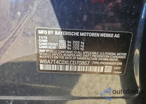 2020 BMW 740 Xi z USA, uszkodzony, nr VIN WBA7T4C0XLCD70867